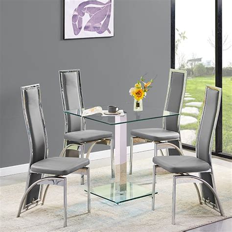 Hartley Clear Glass Dining Table With 4 Chicago Grey Chairs Furniture In Fashion