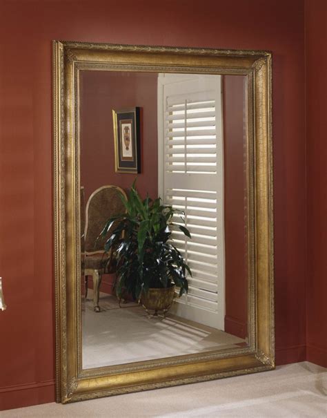 Extra Wide Wood Frame Antique Gold Crackle Finish Leaner Mirror 6372