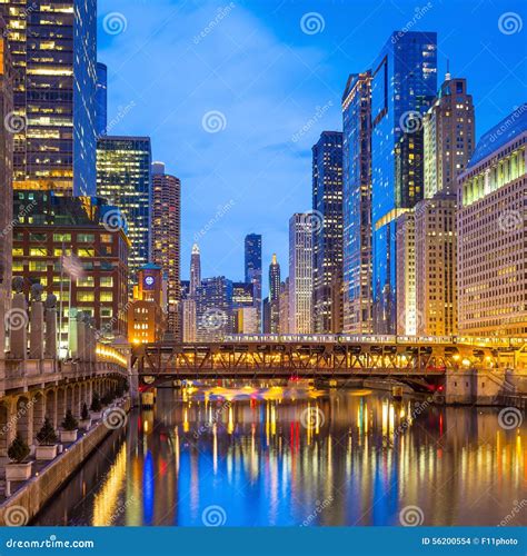 Chicago Downtown and Chicago River Stock Photo - Image of dark, bridge ...