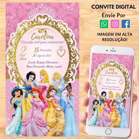 Convite Digital Princesas Disney Modelo 11 Elo7