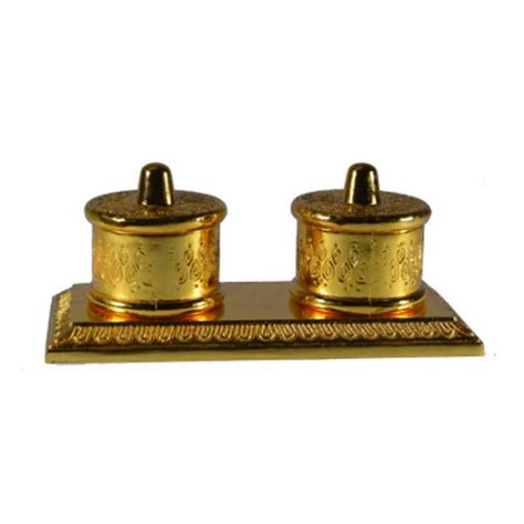 Traditional Brass Double Kumkum Box Gold For Temple Golden At Rs