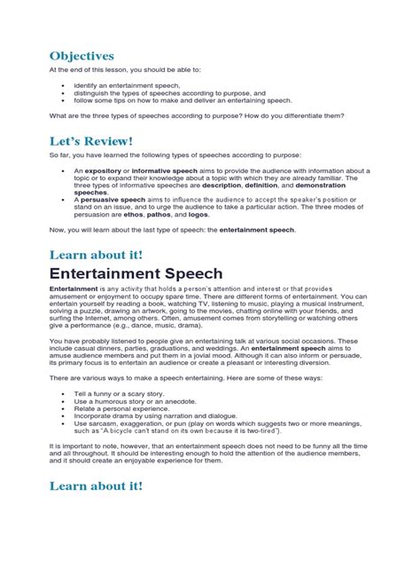 Entertainment Speech | PDF | Humour | Entertainment