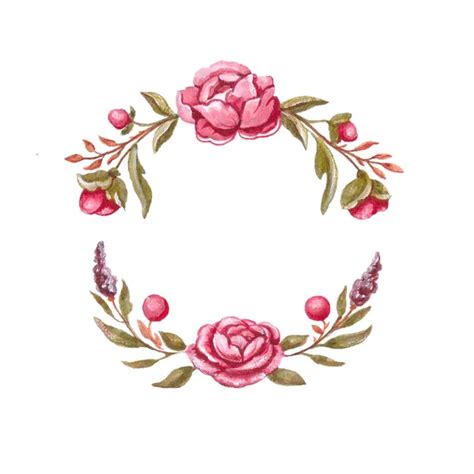 Watercolor Floral Wreath With Pink Flowers Rose Frame Hand Painted