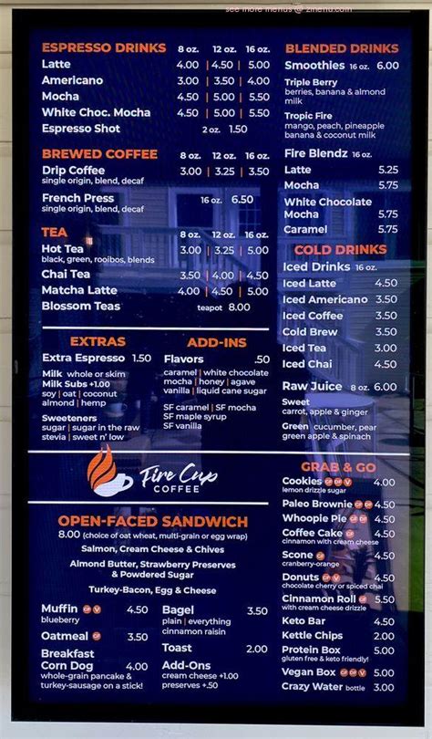 Menu at Fire Cup Coffee cafe, Haltom City