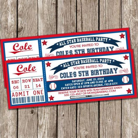 Baseball Ticket Invitation Blue & Red - Baseball Birthday Party Invitation - Boy Birthday Party ...