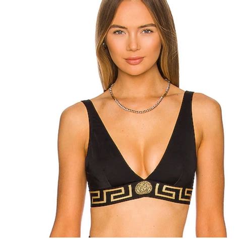 Versace Greca Border Triangle Bikini Top Size 2 Gem