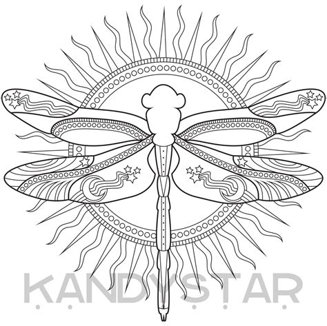 Mandala Coloring Page Dragonfly Printable Etsy