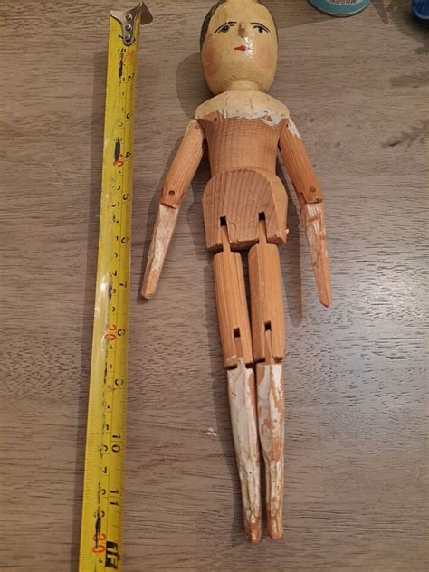 Antique Wooden Peg Doll Grodnertal Carved German Jointed Folk Art