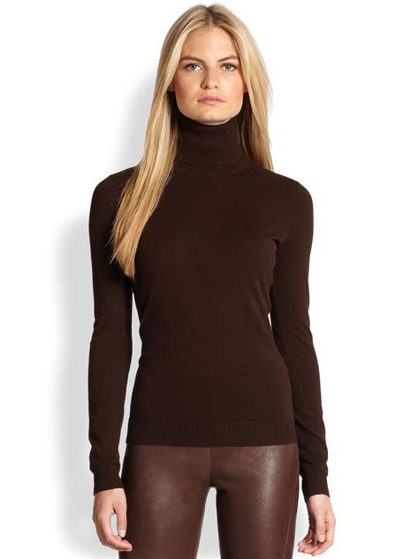 Ralph Lauren Black Label Cashmere Jersey Turtleneck In Brown Lyst