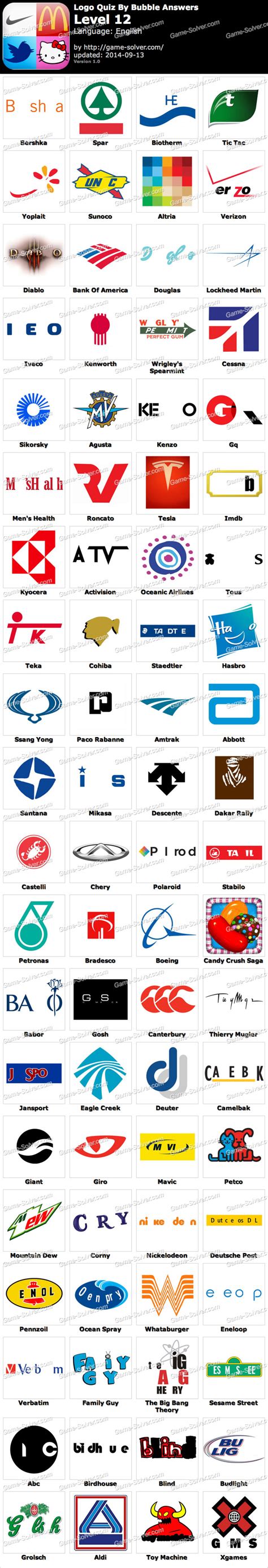 Logo Quiz By Bubble Answers Level 12 • Game Solver