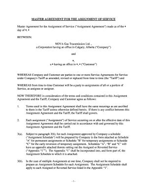 Fillable Online Master Agreement For The Assignment Of Service Fax