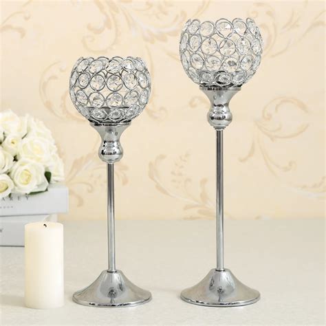 Crystal Candle Holder Metal Silver Candlestick Lantern Votice Candle