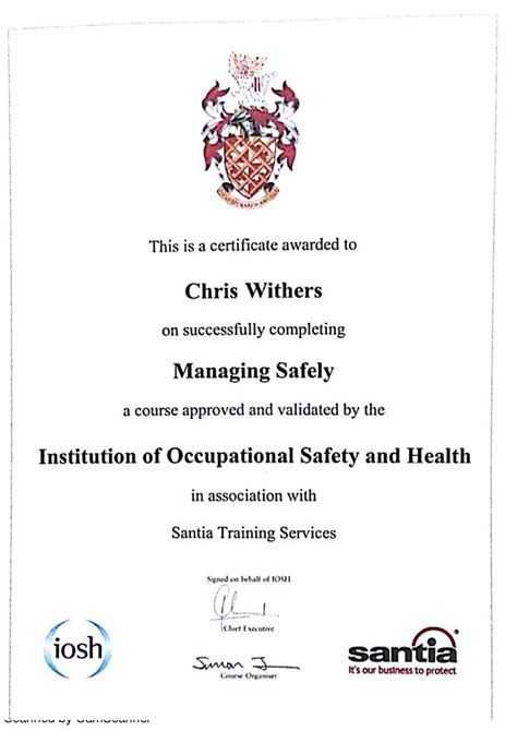 Iosh Managing Safely Certificate