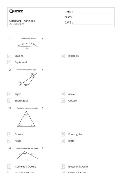 Classifying Triangles Worksheets For Th Grade On Quizizz Free