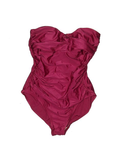 Merona Solid Maroon Burgundy One Piece Swimsuit Size L 32 Off Thredup