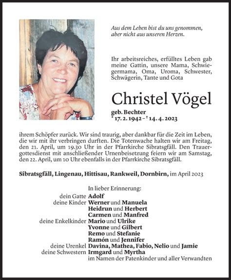 Gedenkkerzen von Christel Vögel Todesanzeigen Vorarlberger Nachrichten