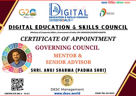 Welcome to the Governing Council : Sh Anuj Sharma, Padmashree - DESC