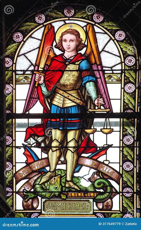 St Michael the Archangel, Stained Glass Window in the Church of St Emeric in Sestine, Zagreb ...