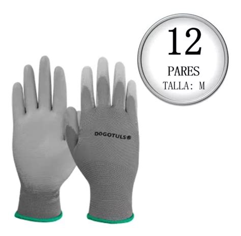 12 Pares De Guantes Nylon Palma Poliuretano Gris Mediana Ms Meses Sin