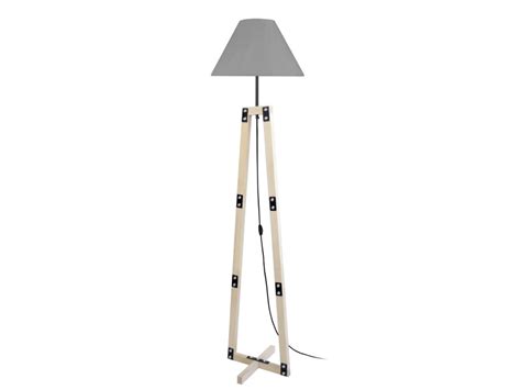 Tosel Lampadaire Vilars Bois Et Acier Naturel Xe Abat Jour Empire