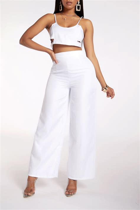 Lovely Sexy Hollow Out White Two Piece Pants Set Two Piece Pants Set