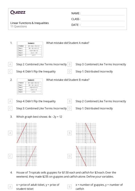 Linear Functions Worksheets For Th Grade On Quizizz Free Printable