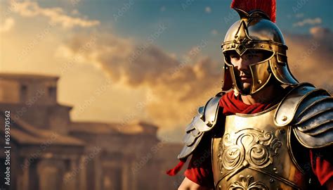 Roman Male Legionary Legionaries Wear Helmet With Crest Gladius