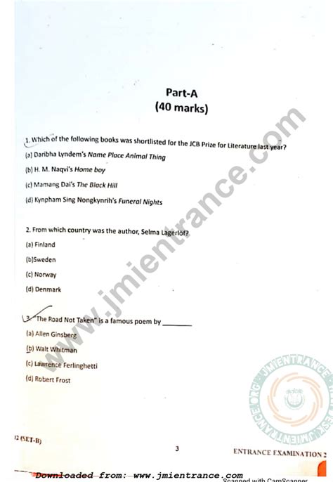 BA Hons English 2022 Jamia Entrance Question Paper