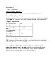 Enthalpy Chemistry Lab Docx EXPERIMENT 4 TOPIC ENTHALPY Unit 1