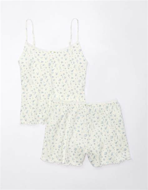 Ae Lace Trim Pointelle Tank And Shorts Pj Set