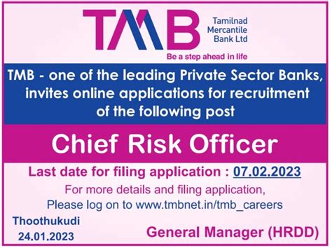 TMB Recruitment 2023 Chief Risk Officer Post Apply Now