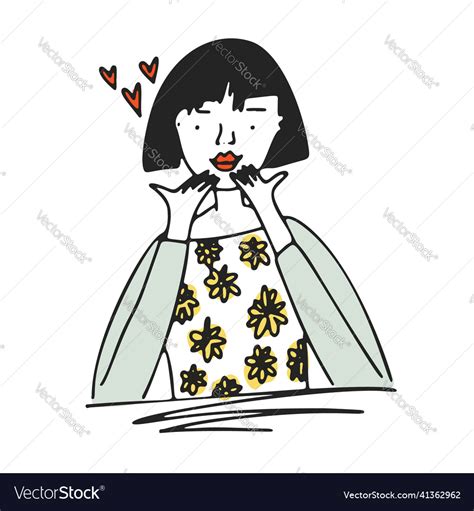 Cute Doodle Woman With Hand Kissing Royalty Free Vector