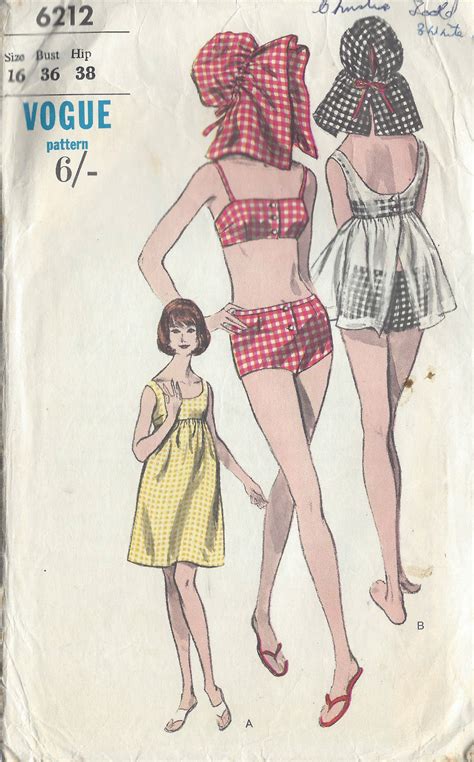 1960s Vintage VOGUE Sewing Pattern B36 BATHING SUIT HAT BEACH DRESS