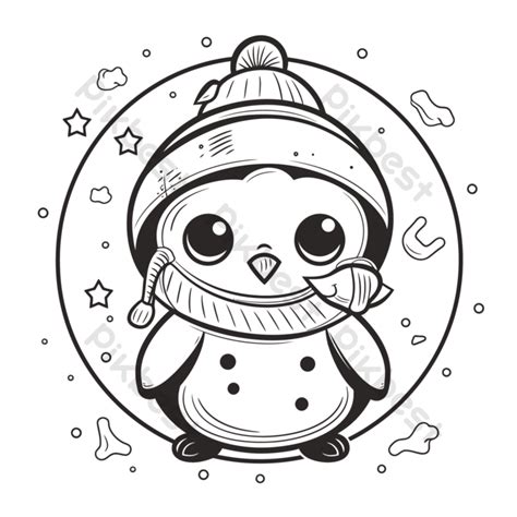 Cute Colorful Doodles Little Penguin Cartoon In Winterwear Color Of ...