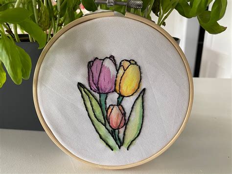 Tulip Embroidery Tulips Floral Embroidery Finished Etsy