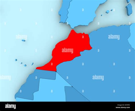 Morocco In Red On Blue Political Map D Illustration Stock Photo Alamy