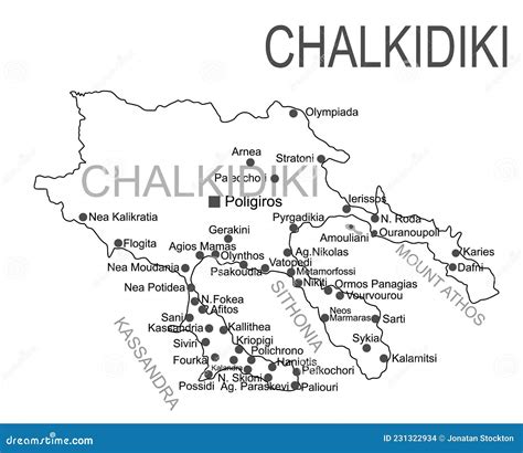 Chalkidiki Vector Map Line Contour Silhouette Illustration Isolated on ...