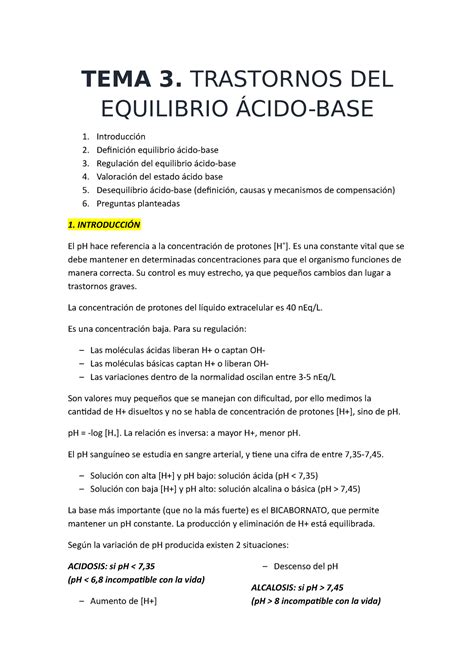 Tema 3 Trastornos Del Equilibrio ácido Base Tema 3 Trastornos Del