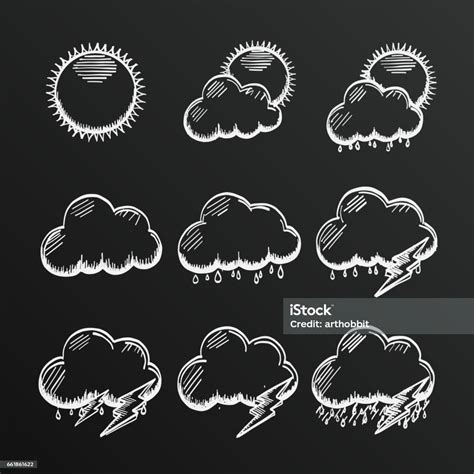 Ikon Awan Koleksi Chalkboard Awan Sketsa Dan Matahari Fenomena Cuaca ...