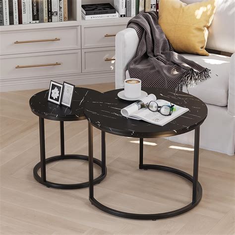 Smuxee Black Nesting Coffee Table Set Of 2 23 6 Round Coffee Table