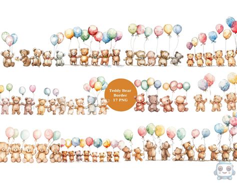 17 Teddy Bear Borders Watercolor Clipart, Border Clipart, PNG ...