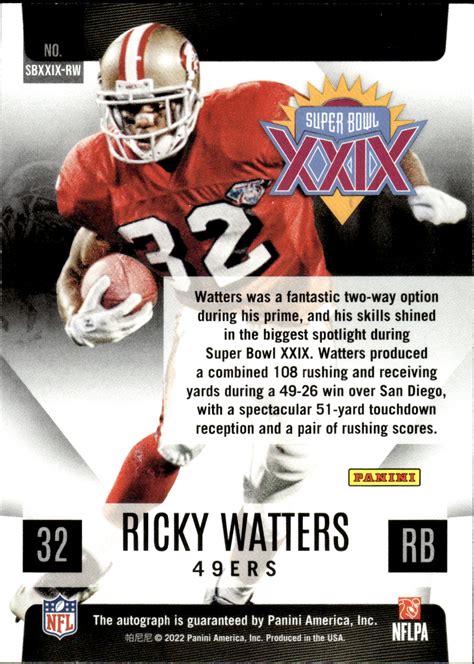 2022 Select Super Bowl Signatures #11 Ricky Watters - NM-MT - Card ...