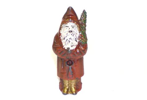 Hubley Cast Iron Santa W Tree Still Bank Circa 1920s