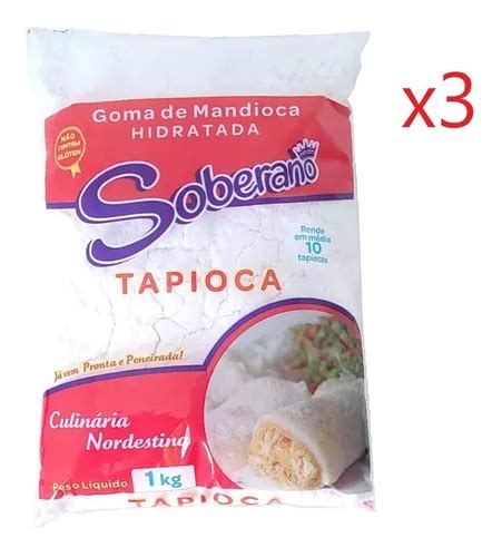 Tapioca Pronta Goma Mandioca Hidratada S Glúten 1kg Kit C 3 à venda em