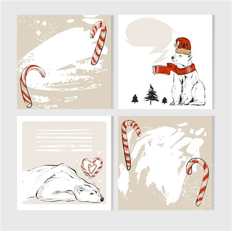 Premium Vector Hand Made Merry Christmas Greeting Cards Set With Cute