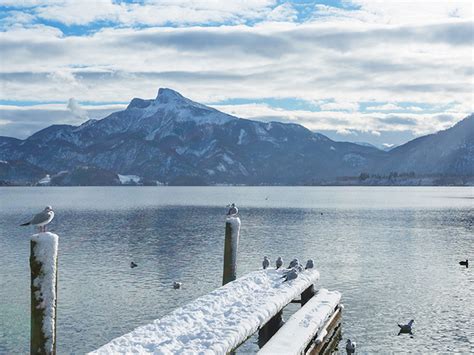 Lake Mondsee a bathing lake in the region Salzkammergut, Austria