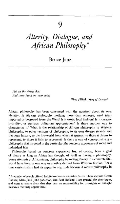 (PDF) Alterity, Dialogue and African Philosophy