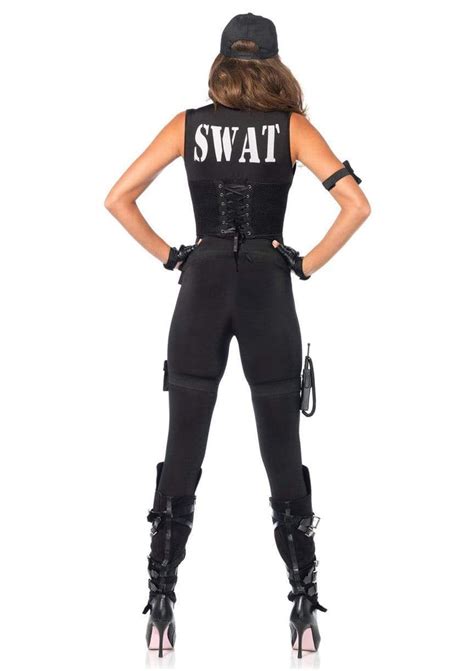 Ladies Police Cop Swat Black Womens Costume Halloween Fancy Dress