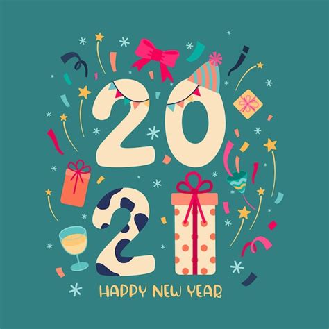 Free Vector Happy New Year 2021 Party Poster Or Banner With T Box Icons