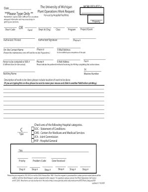 Fillable Online Plantops Umich UH WORK REQUEST FORM Ai Plant